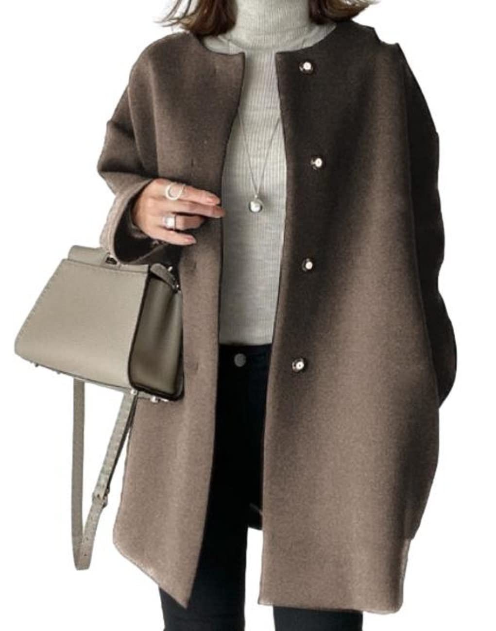 

[1/2style] [Стиль Нибунноичи] Женское короткое пальто/куртка-блузон, Верхняя одежда, Без воротника, Весна, Осень, Зима (XXL, Коричневый)