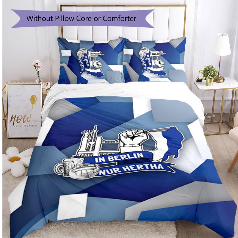 Hertha BSC FC Set Biancheria da Letto Stampato 3 Pezzi Traspirante Copripiumino con Federe Biancheria da Letto Decorativa per Camera da Letto Casa