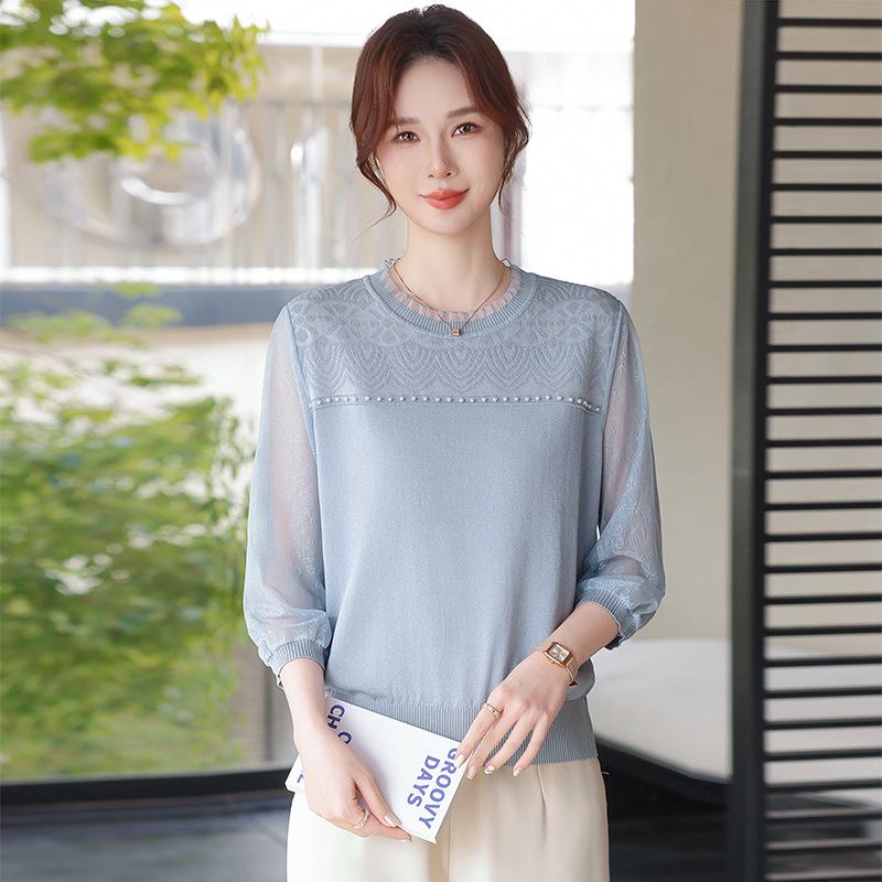 Middle-aged Women's 2026 Spring Stylish Gauze Sleeve Blouse - Fashionable Spring/Autumn Top