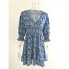 Sommer Blomsterprint Mini Kjoler Kvinner Vintage Sexy A-linje V-hals Halv Ermet Festkjole Kvinnelig Casual Elegant Strandkjole