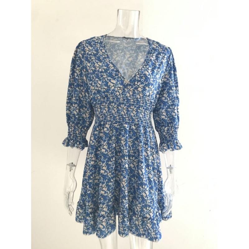 Summer Floral Print Mini Dresses Women Vintage Sexy A-Line V-Neck Half Sleeve Party Dress Female Casual Elegant Beach Dress