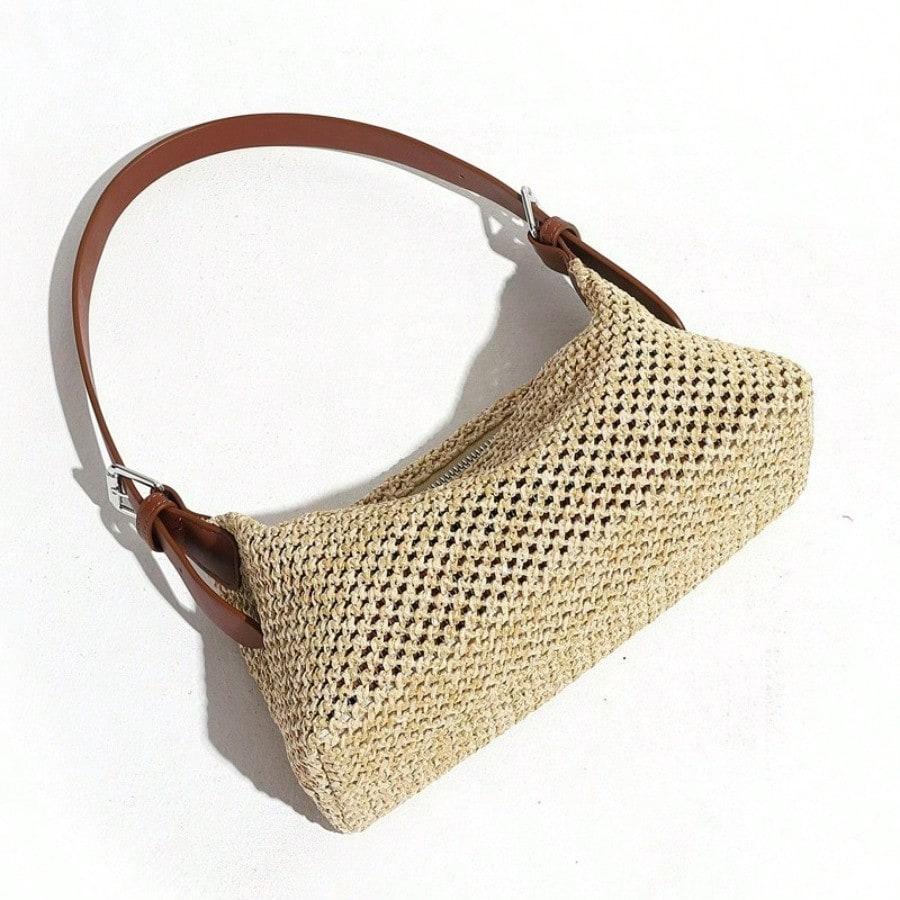 Summer retro shoulder bag underarm straw bag women's crossbody bag versatile casual woven bag vacation beach bag
