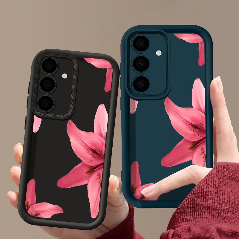 Flower Print Anti-Fall Cover For Samsung S25 Ultra S24 FE S23 S22 A56 A36 A16 A15 A55 A35 TPU Soft Matte Shockproof Phone Case