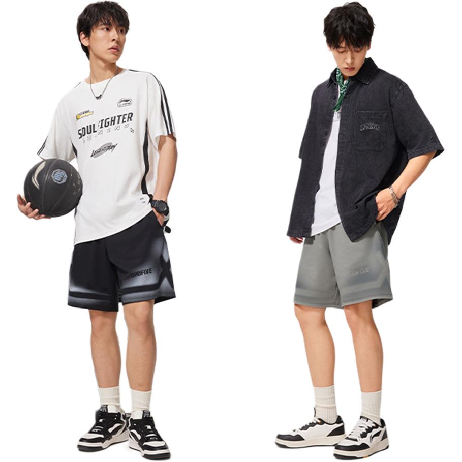 Li Ning Anti-Five Series Sport Minimalist Loose Fit Color Block Casual Shorts Men shorts Iron-Blue-Gray AKSV039-6