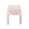 My Wardrobe Authorization Women Long Sleeve Knitted Solid Crop Top Square Neck Fitted Asymmetrical Hem Cropped Tee Shirts