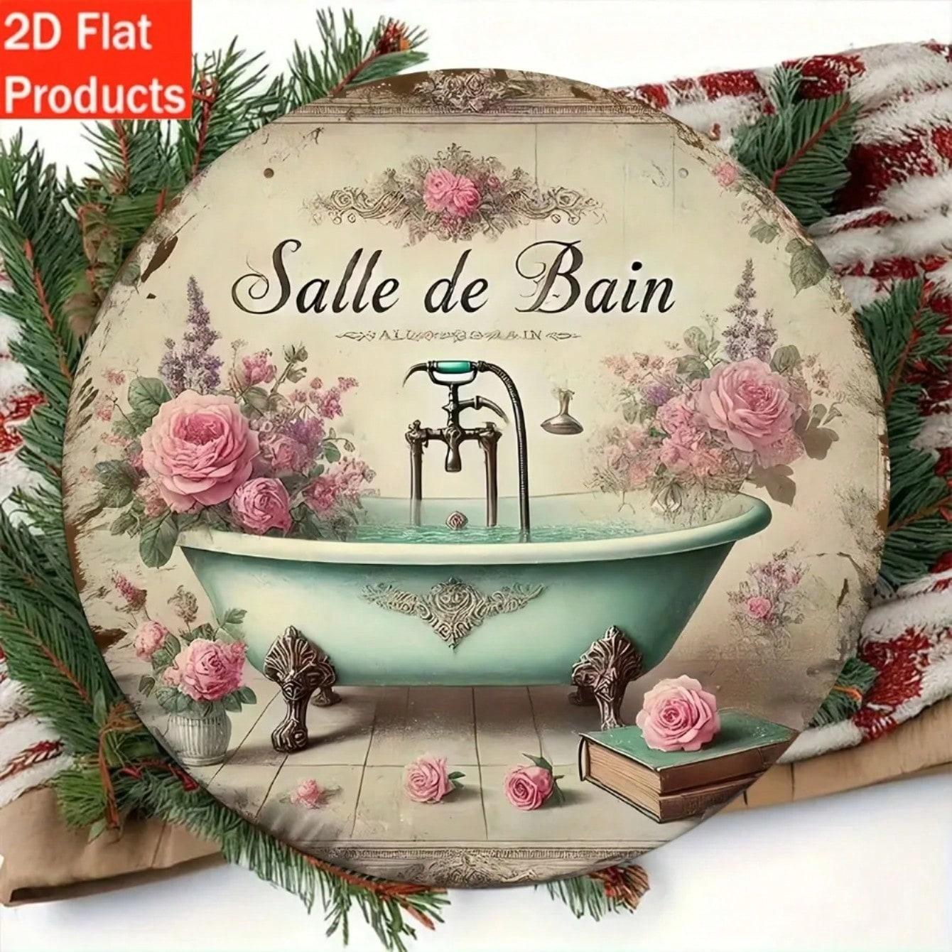 DORA Tin Sign Vintage Aluminum Metal Tin Sign Round Wall Decor Plaque Bathroom Home Art 20x20cm(8x8inch)