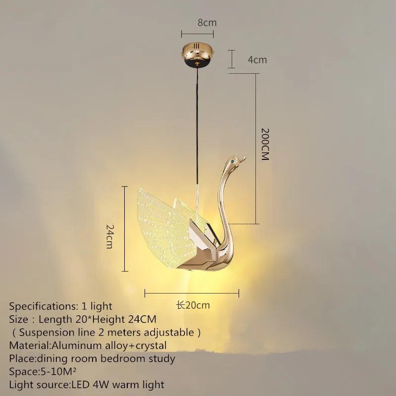 Nordic Creative Acrylic Swan LED Hanging Chandelier Study Bedroom Living Room Restaurant Pendant Lamps Bar Indoor Lighting Decor