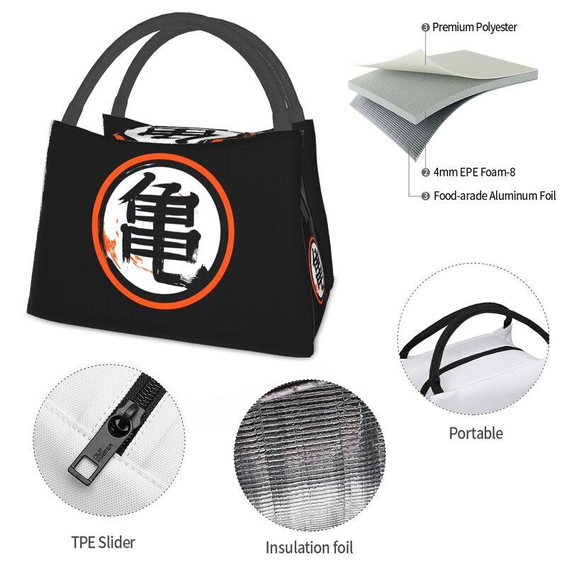 DBZ Kanji Print Thermal Lunch Bag Women Portable Insulated Cooler Bag for Picnic Beach Work Reusable Packed Oxford Lunch Box