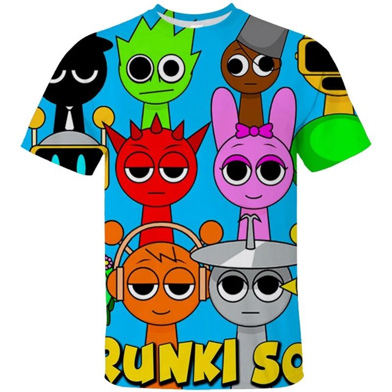 Girls Boys Sprunki Clothes Kids O-neck Short Sleeve Tees Toddler Cute Cartoon T-shirt Children's 3D Print Summer Casual T Shir