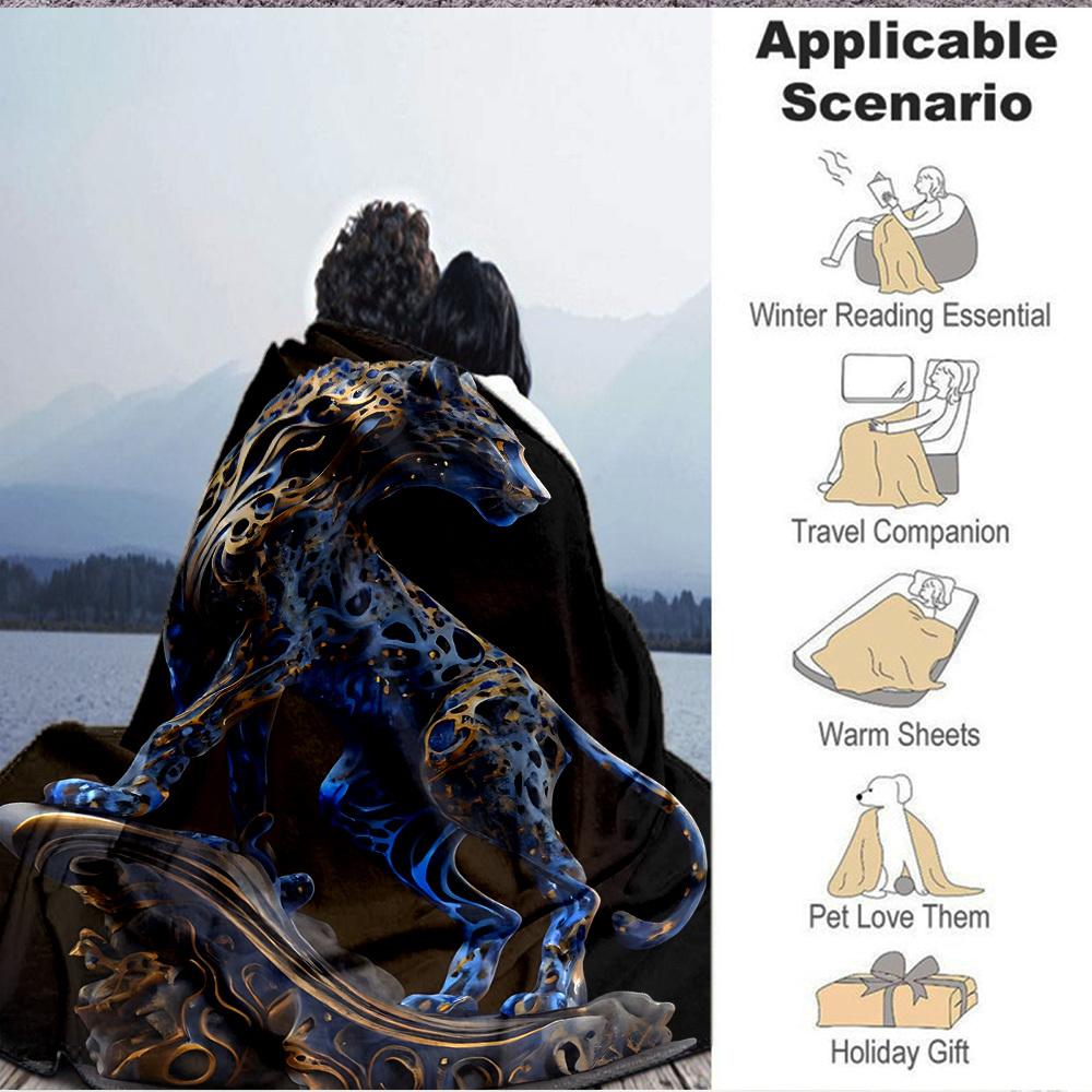 1pc Blue Leopard Blanket, Lightweight Flannel Fleece with Digital Printing, Soft Warm for Sofa, Travel, Camping, Office, Couch, Chair, and Bed, All-Se