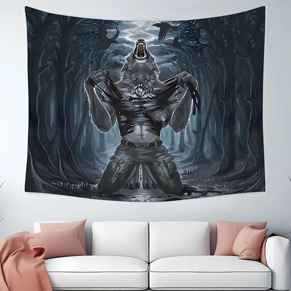 1 Werewolf Transformation Tapestry 2D Single Print Dark Stylish Durable Tapestry Home Living Room Bedroom Dorm Gothic Vibe Decor 74x94cm(29x37in)