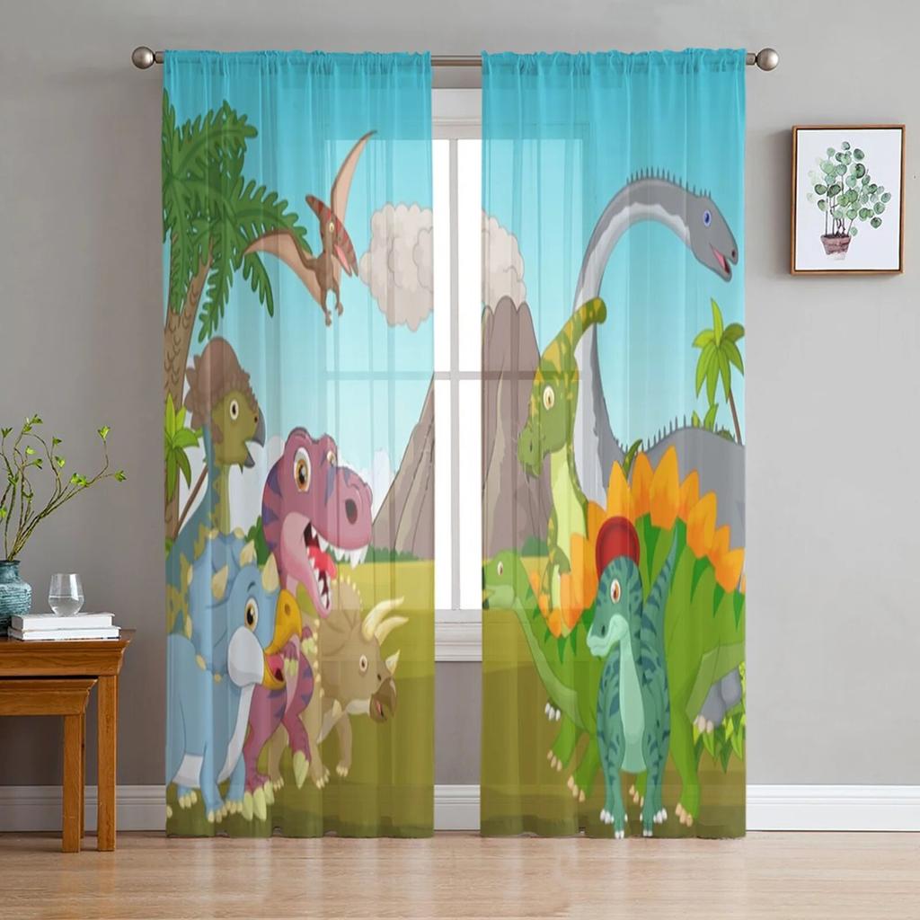 Forest Cartoon Dinosaur Tulle Sheer Window Curtains For Living Room The Bedroom Modern Chiffon Voile Curtains Fabric Drapes