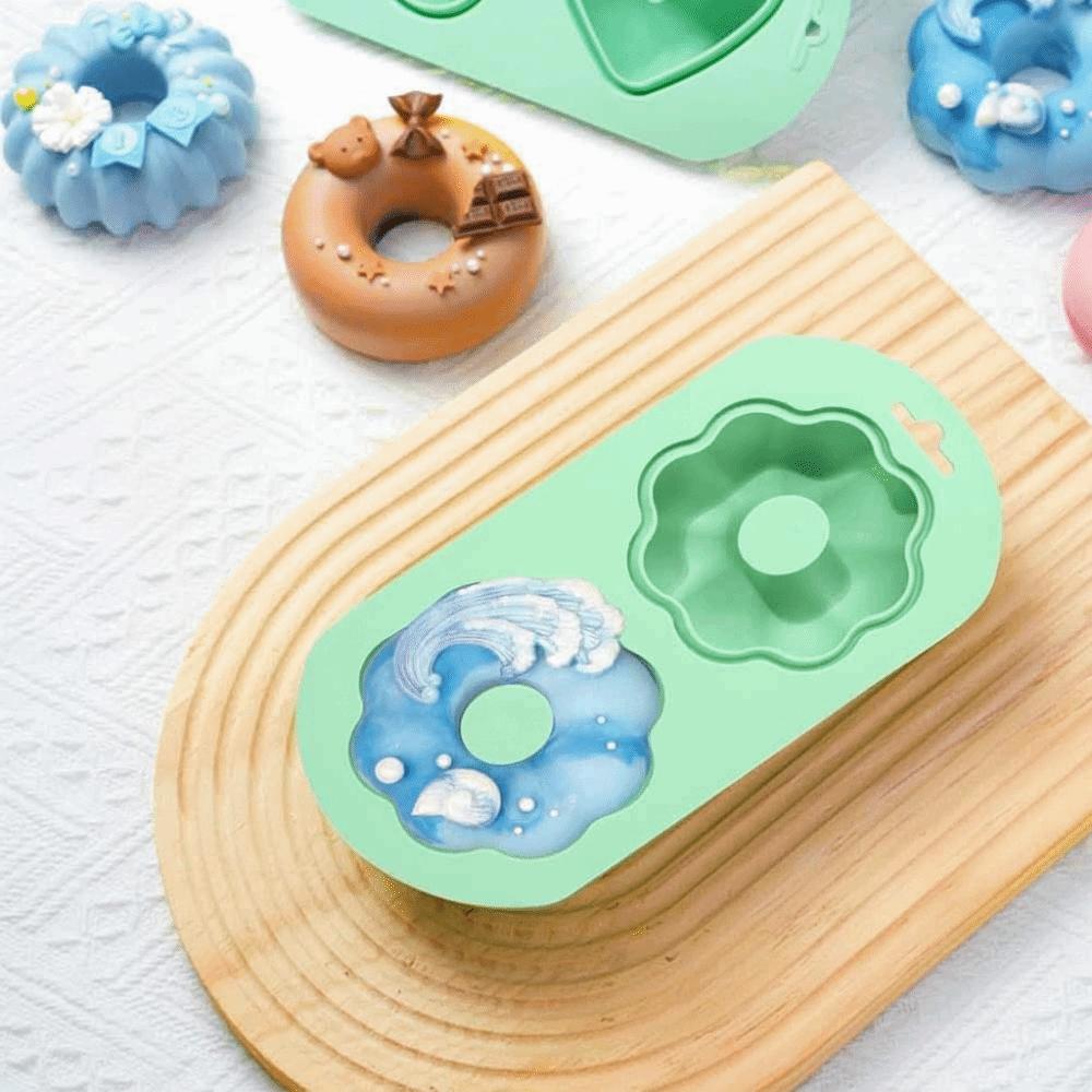 DIY Silicone Baking Pan 2-Cavity Cake Mold Non-Stick Doughnut Baking Mold Dessert