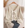 Design bow knitted cardigan autumn and winter new loose versatile lazy style knitted sweater