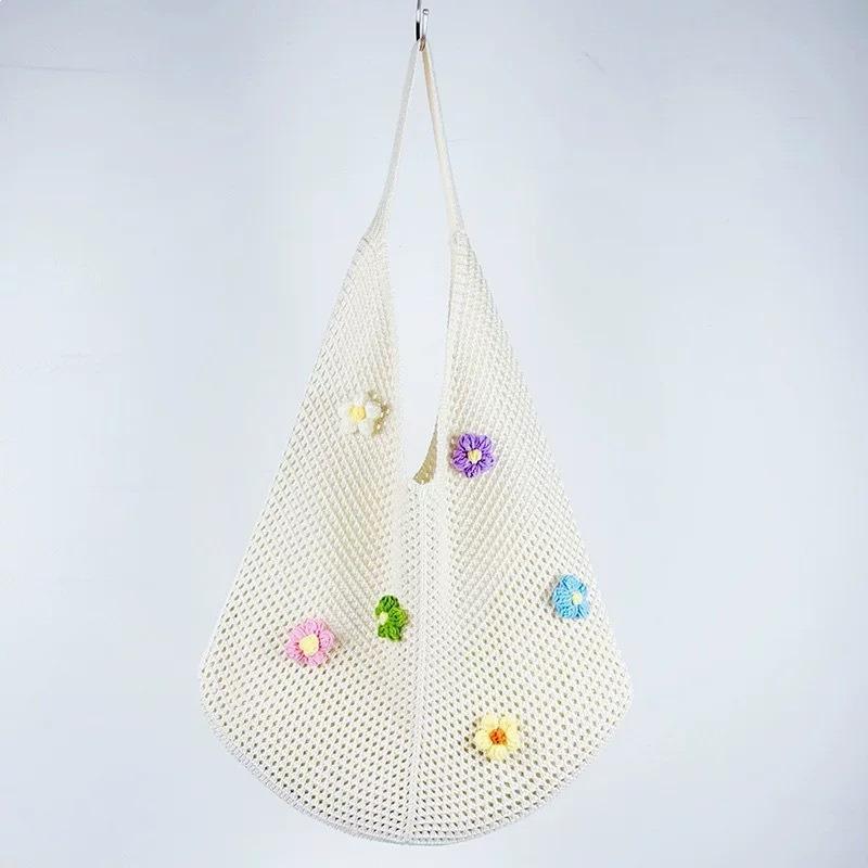 Idyllic Lazy Knitted Flower Tote Commuter Large Capacity Seaside Shoulder Underarm Knitted Bag