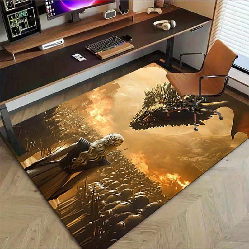 1pc Fire and Blood Office Carpet Chair Mats, Home Decor Mat Fantasy Theme Mat Durable Mat, Dragon Decor,Suitable for Fantasy Theme Lovers
