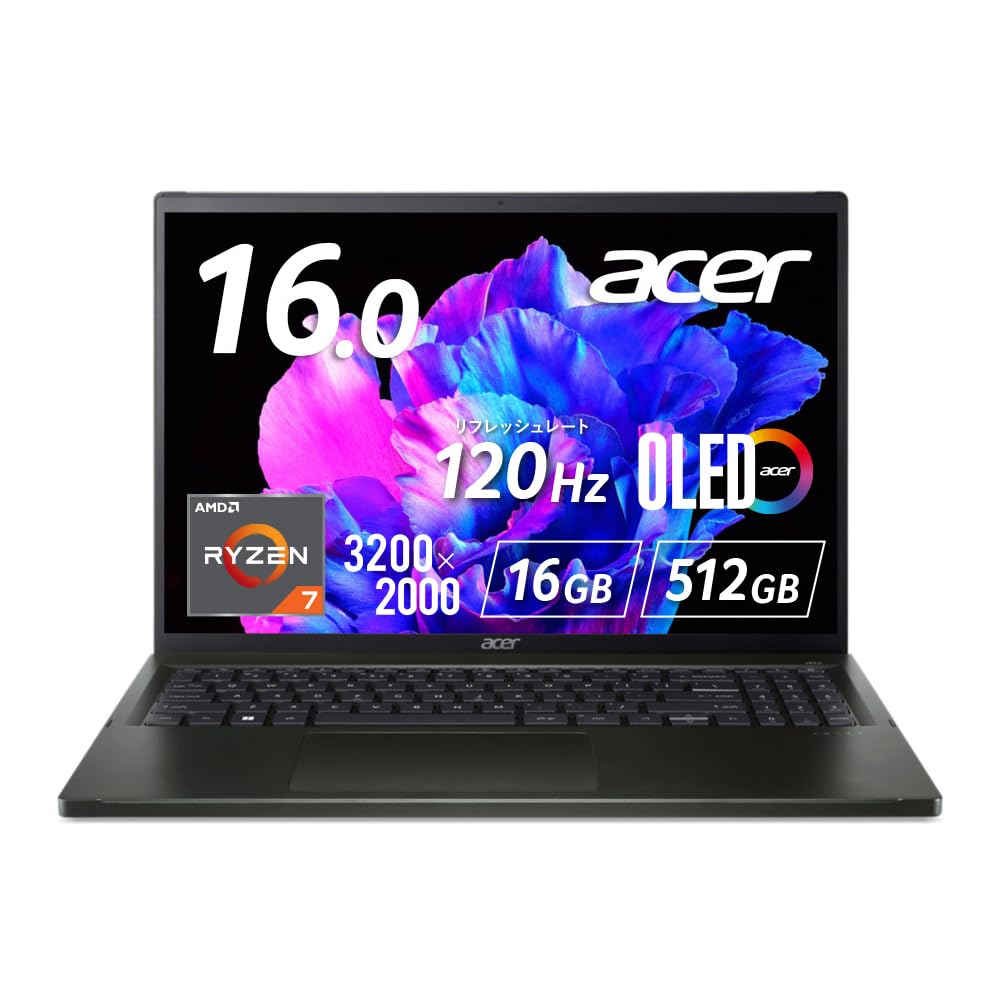 Acer Swift Edge Laptop OLED 120Hz Windows AMD Ryzen 16GB 512GB Fingerprint 6E Office Japanese Keyboard SFE16-43-A76Y/KF, 16.0-inch 3.2K Display, 11,