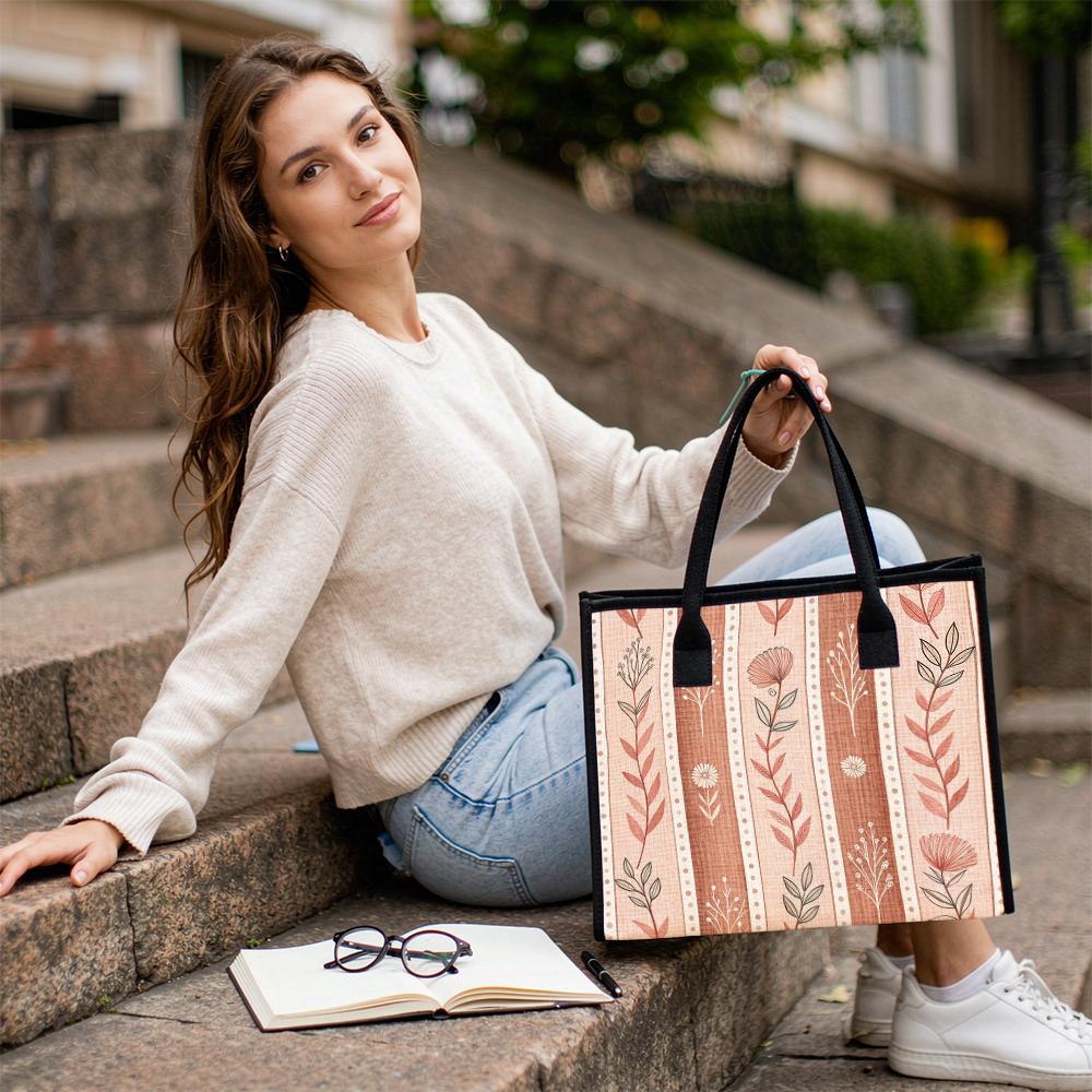 Boho Floral Pattern Tote Bag Large Capacity Daily Carry Handbag Fashion Casual Ladies Outdoor Top Handle Bag