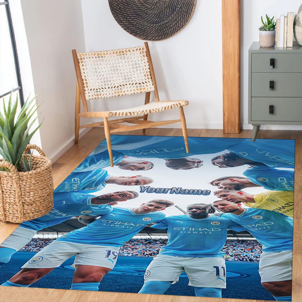 Manchester City Customizable Name Floor Mat Suitable for Balcony Living Rooms Decorate room Game Room Anti-slip Rug Anime Office Decor