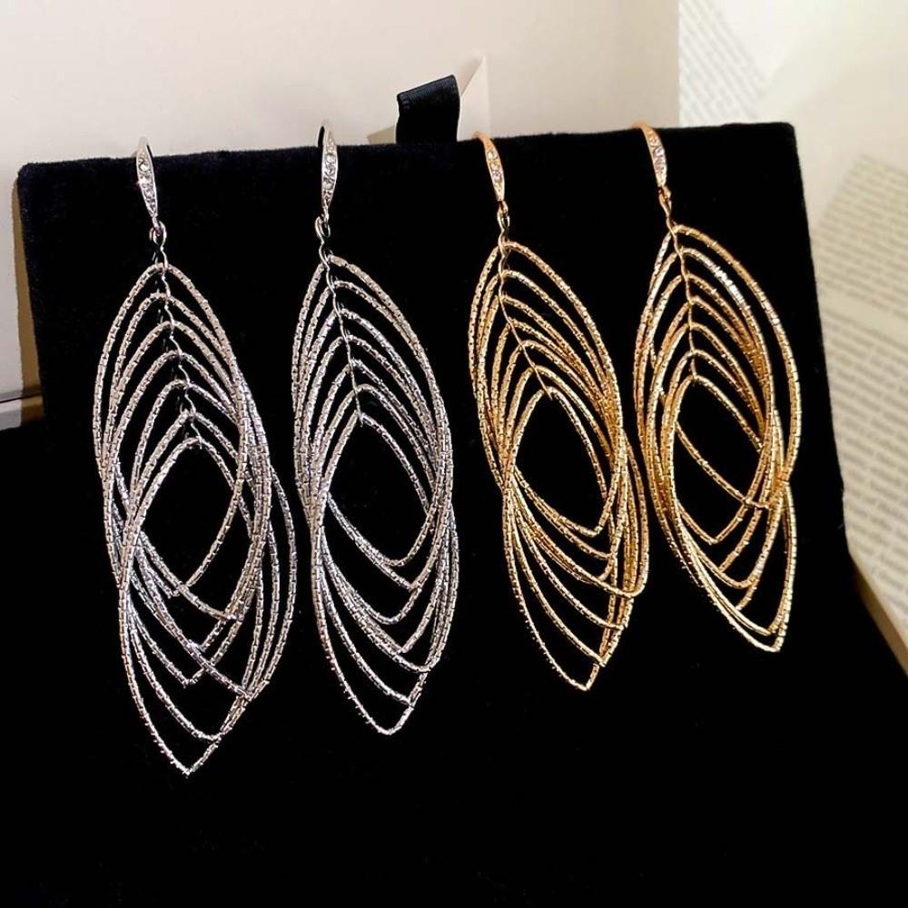 Exaggerated Long Tassel Dangle Earrings Oval Hollow Ear Hook Temperament Charm Ear Clip  Gift