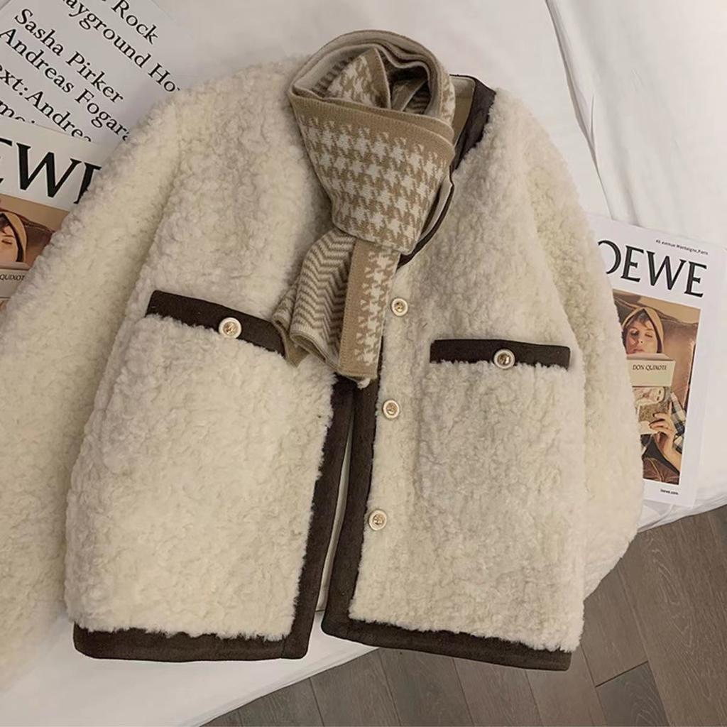 Lamb Wool Short Jacket Women Autumn Winter Thick Premium Elegant Shearling Plush Top
