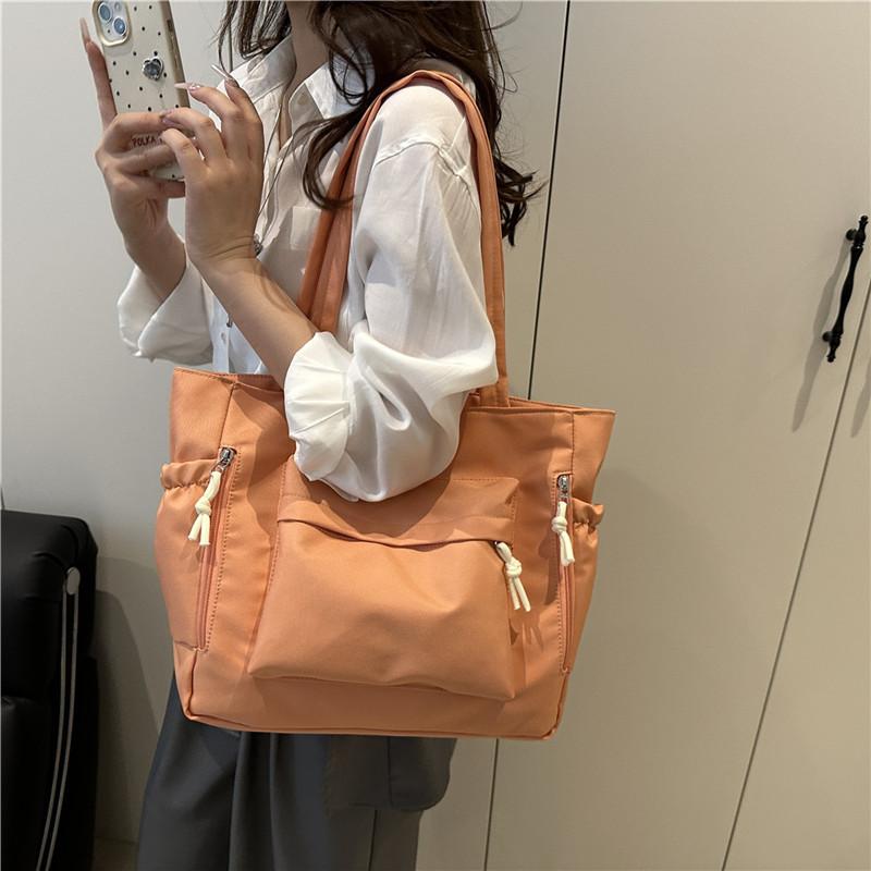 Solid Color Multi-Pocket Shoulder Bags for Women Versatile Ladies Large Capacity Tote Bag Simple Student Girls Class Handbags