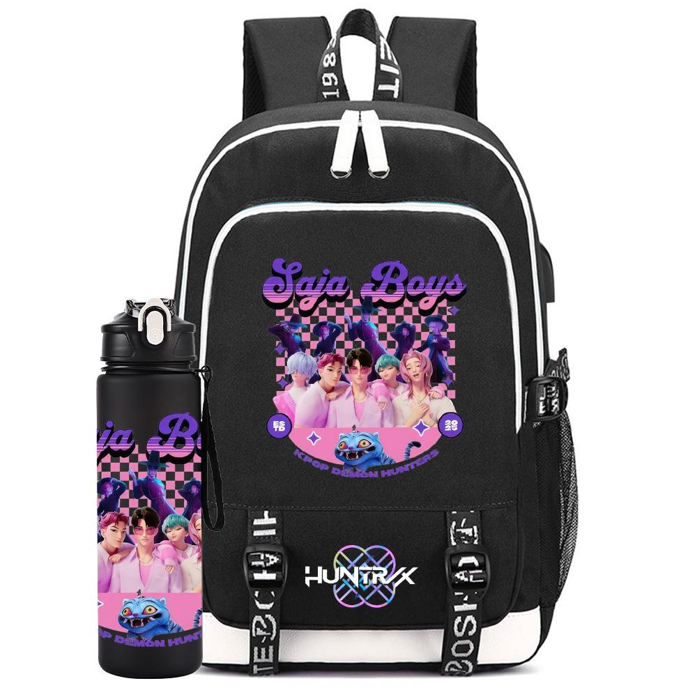2Pcs/set Cartoon Kpop Backpack Large Capacity Bookbag With 750ml Water Bottler Laptop Student Boy Girl School Bag Waterproof Travel Bag Kid Gift