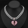 Hip Hop Dark Style Personality Shattered Cracked Love Pendant Hanging Chain HIPHOP Cuban Chain Necklace Street Dance Accessories