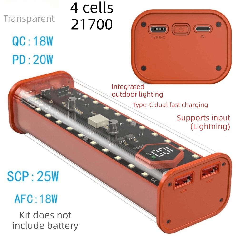 4X21700 Support DIY Power Bank Case LED Display Screen Power Bank Shell  Outdoor Charging