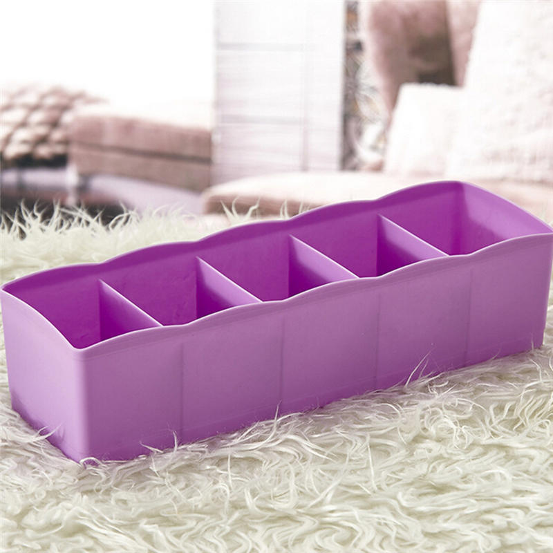 5 Grid Organizer Tie Bra Socks Drawer Cosmetic Divider Plastic Storage Box