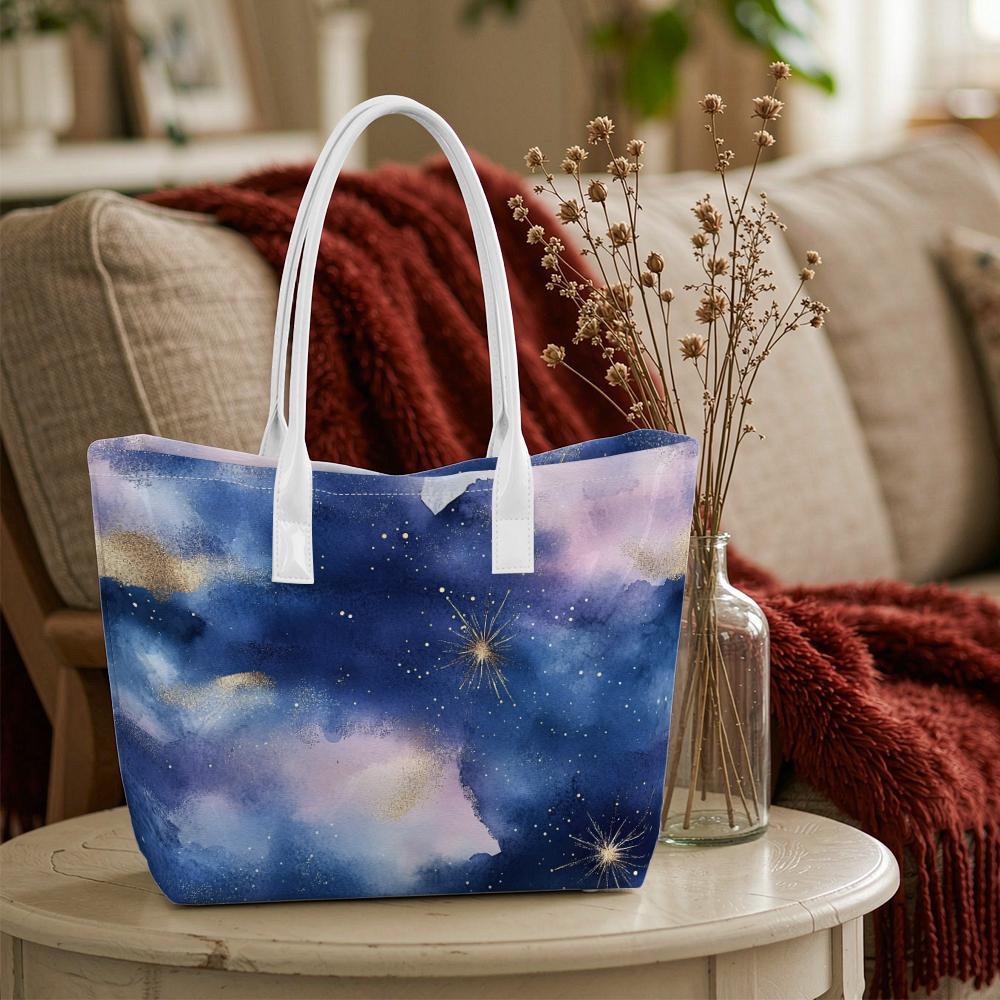 Watercolor Starry Sky Women Tote Bag Casual Large Capacity Daily Shoulder Bag