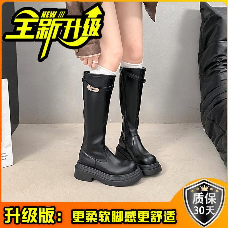 British style lock short boots women's autumn and winter fashion boots half boots heightening leather boots Martin boots thick heel medium boots