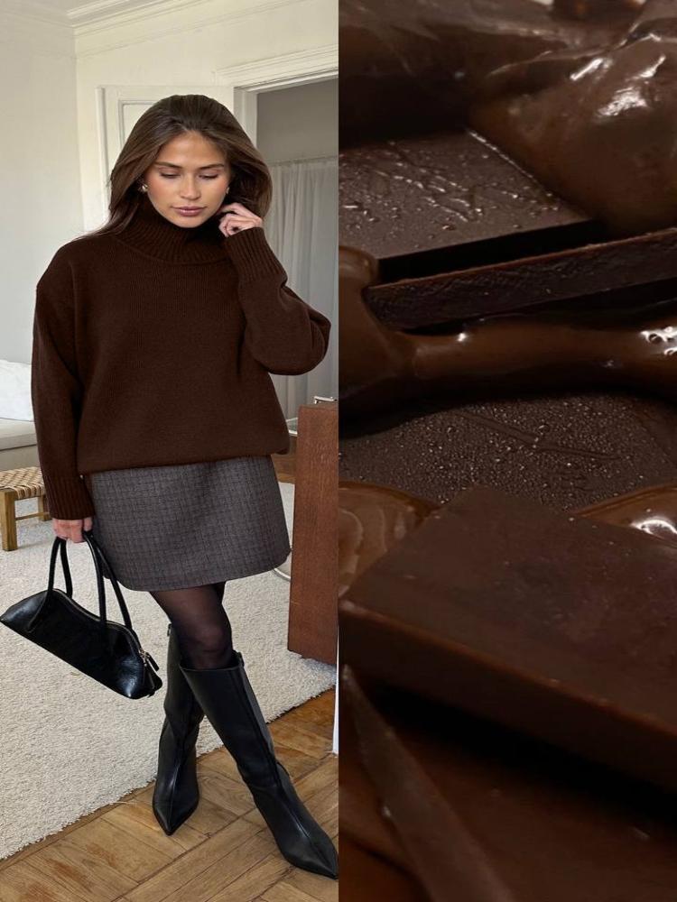 Women's White Ribbed High Neck Relaxed Fit Long Sleeve Sweater