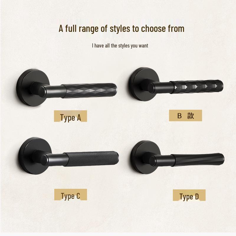 Black Knurled Magnetic Silent Door Handle with Lock for Bedroom Wood Doors