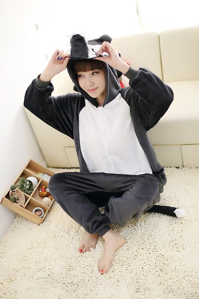 Wolf Kigurumi Pajamas for Adults, Animal Kigurumi, Flannel, Unisex, Size S (150cm-158cm)