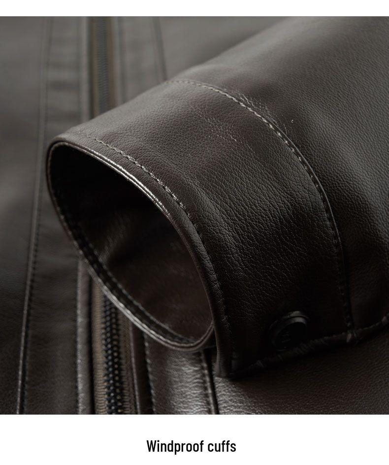 Veste en cuir épaissie pour hommes d'âge moyen et personnes âgées – Manteau de cyclisme chaud doublé de velours