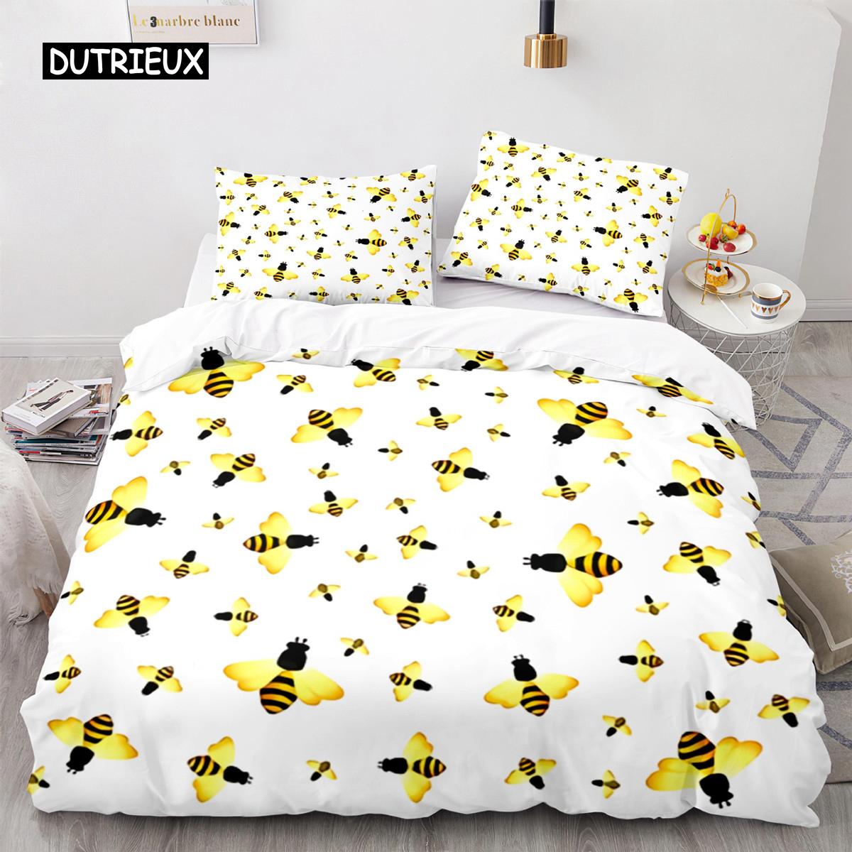 

Bee Quilt Cover Collection Queen Dimension Plush Microfiber Fabric Floral Bed Linen Collection for Teens Girl Spring Fresh and Natural Theme 2/3 EU single(135x200cm)