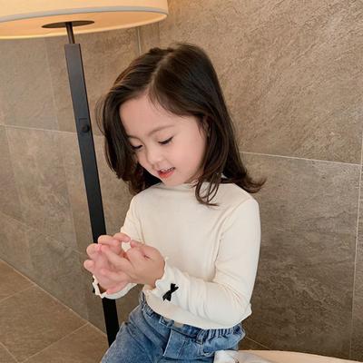 Langarmshirt für Mädchen mit Faltenkragen und Manschetten, einfarbiges Kinderoberteil