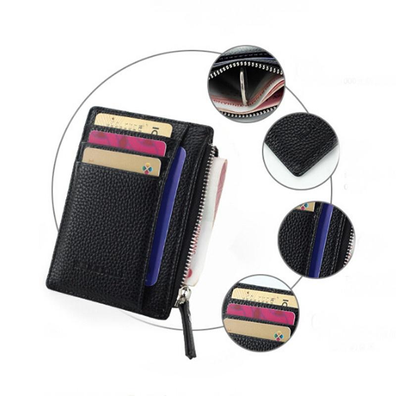 Lightweight Compact Purse Wallet Mini Leather Credit Card Holders Zipper Coin Pocket Bag for Women Men