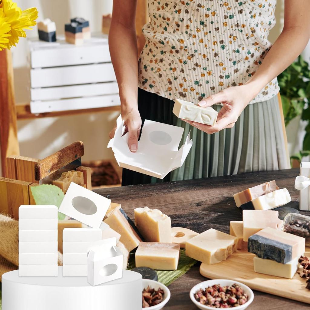 PATIKIL 8.5cm x 8.5cm x 3.5cm Κουτί Σαπουνιού από Χαρτί με Παράθυρο, Συσκευασία 20 Τεμαχίων για Σπιτικά Σαπούνια, Τετράγωνο Κουτί Δώρου για Γενέθλια Χριστούγεννα, DIY Χειροτεχνία,