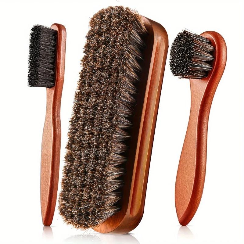 3Pcs Horsehair Shine Shoes Brush Kit Polish Dauber Applicators Cleaning Leather Shoes Boots Care Brushes Suede Cleaner Brush