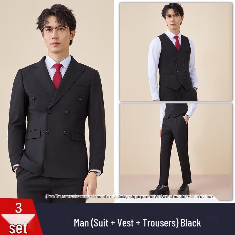 Men's Autumn/Winter Double-Breasted Suit Set - Professional Business Attire for Hotel Managers