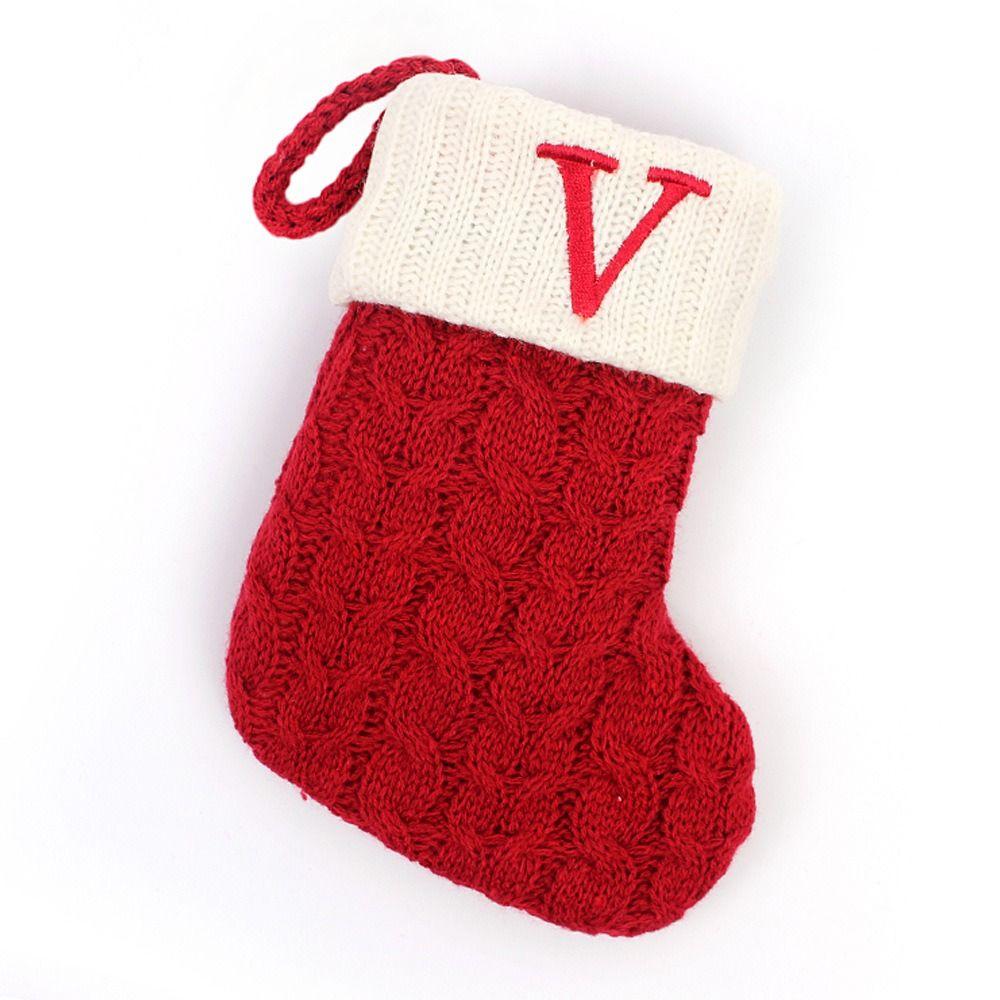 With Red Letter Knitting Stockings Yarn Hanging Ornament Christmas Socks  Xmas