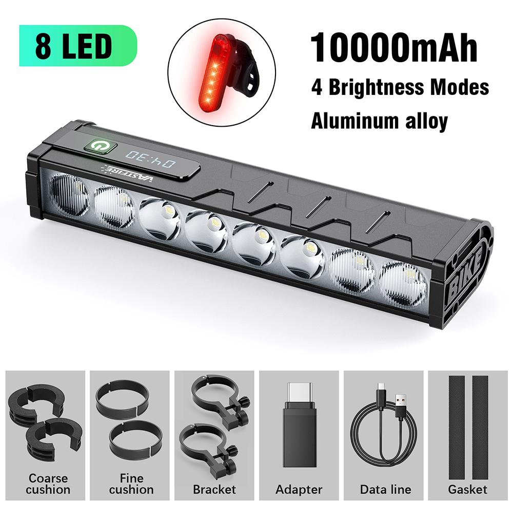 Luce per Bicicletta Anteriore 8/17 LED 25500 Lumen Luce Bici 10000mAh Torcia Impermeabile Ricarica USB Lampada per Ciclismo MTB Strada Accessori