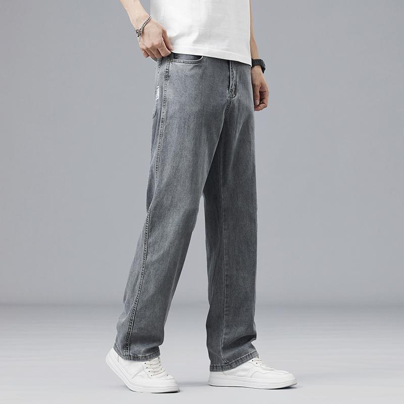 Summer Ultra-thin Lyocell Men's Jeans Drape Soft Fabric Loose Straight Casual Denim Pants Elastic Ice Silk Male Trousers