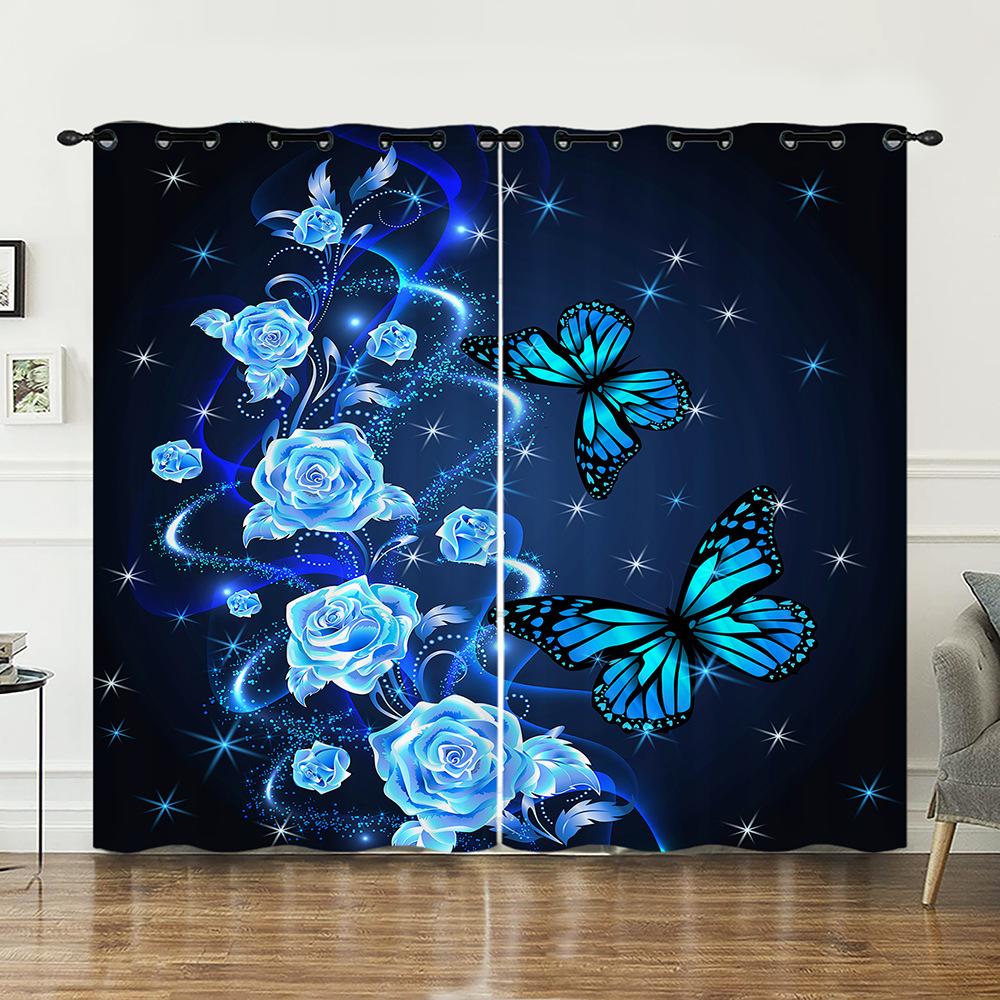 Curtain Butterfly Animal Illustration 3D Digital Printing Blackout Curtain Punching