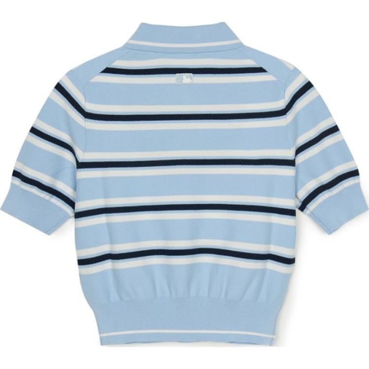 MLB Striped Zip Short Sleeve Knit Top Women Tops Light-Blue 3FKPV0253-07SBL