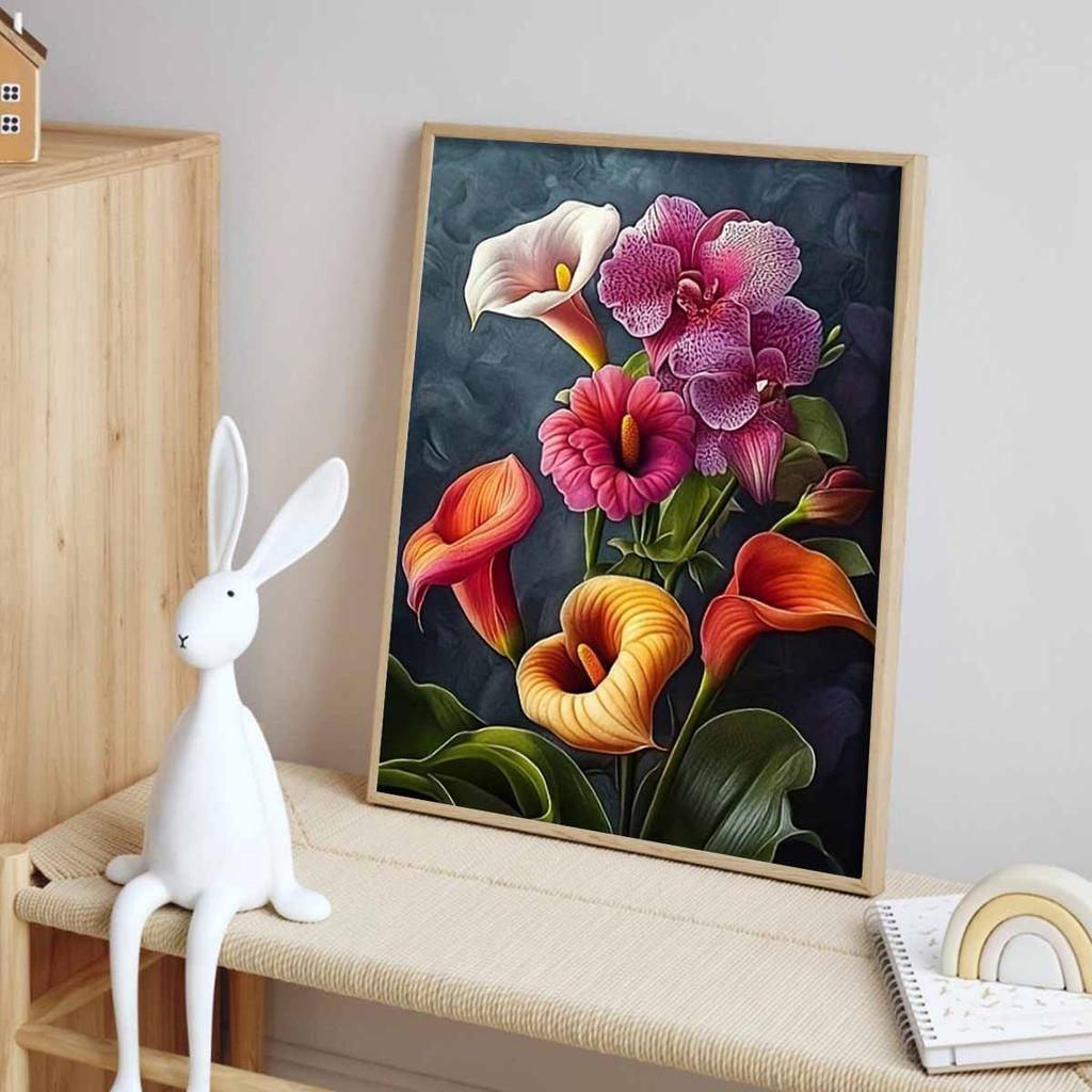 Flower Diamond Art Piece Set, 5D DIY Colorful Round Gemstone Cross Stitch Painting Craft Decoration Home Wall Mural