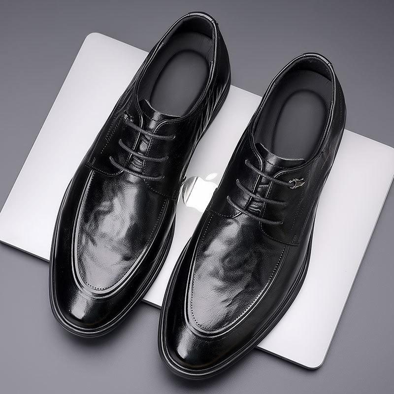 Hand-scratched leather shoes men's 2025 autumn leather British business dress shoes comfortable lace-up men's derby shoes wedding shoes