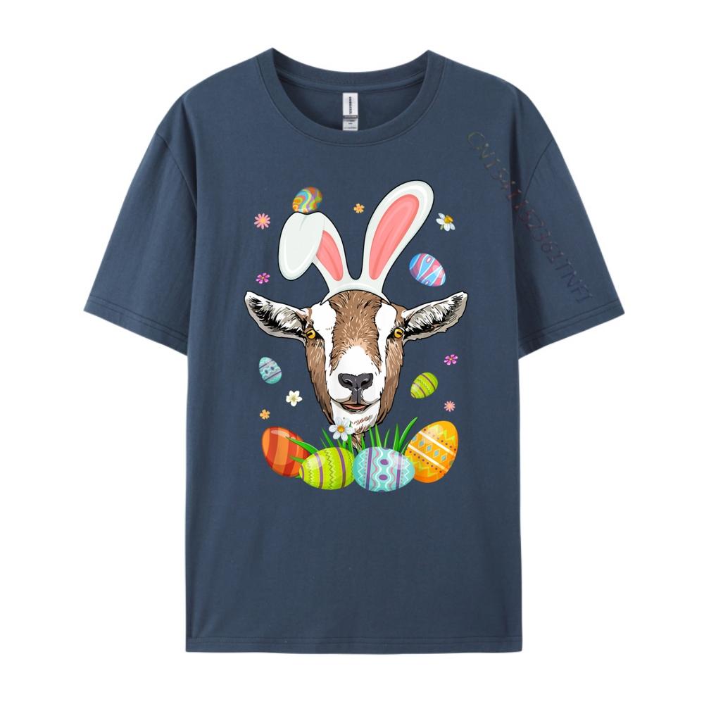 

Cute Goat Face With Bunny Ears Colorful Eggs Easter Day Graphic Tee Shirt Print Brand Clothing Mens Christmas Tshirt for Men 4XL